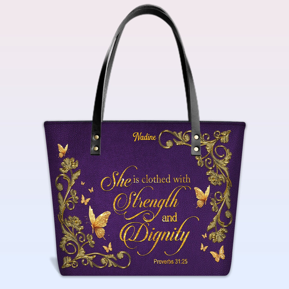 Personalized Leather Tote Bag with Bible Verses – Custom Faith-Inspired Leather TOTE Bag | CHRISTIANARTBAG CAB01040126