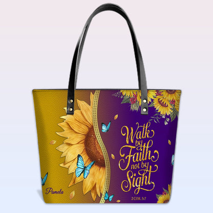 CHRISTIANARTBAG Personalized Leather Tote Bag - Custom Bible Verse Sunflower Purple Shoulder Bag - Inspirational Religious Gift for Women