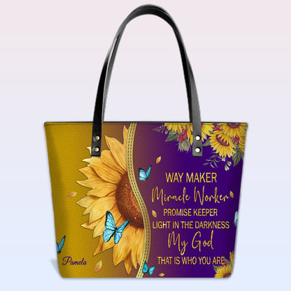 CHRISTIANARTBAG Personalized Leather Tote Bag - Custom Bible Verse Sunflower Purple Shoulder Bag - Inspirational Religious Gift for Women