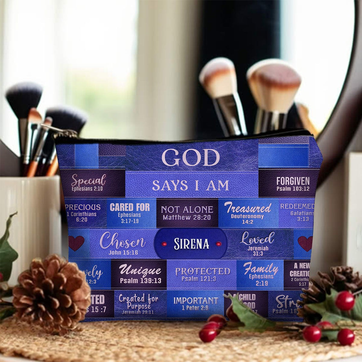 Personalized Christian Cosmetic Bag – Custom Name Makeup Bag with Bible Verses | CHRISTIANARTBAG
