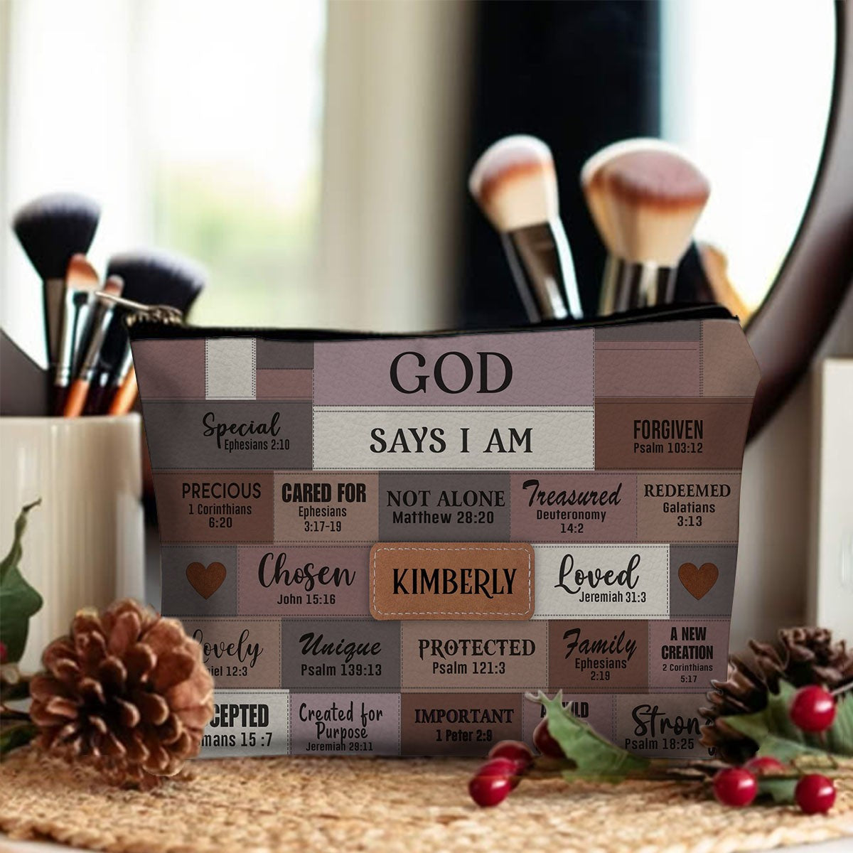 Personalized Christian Cosmetic Bag – Custom Name Makeup Bag with Bible Verses | CHRISTIANARTBAG