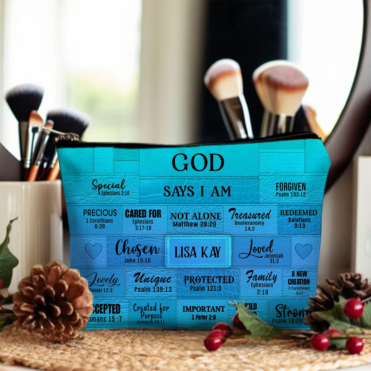 Personalized Christian Cosmetic Bag – Custom Name Makeup Bag with Bible Verses | CHRISTIANARTBAG