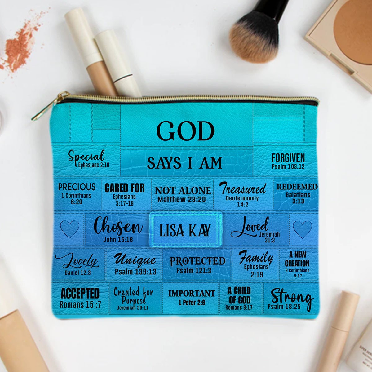 Personalized Christian Cosmetic Bag – Custom Name Makeup Bag with Bible Verses | CHRISTIANARTBAG