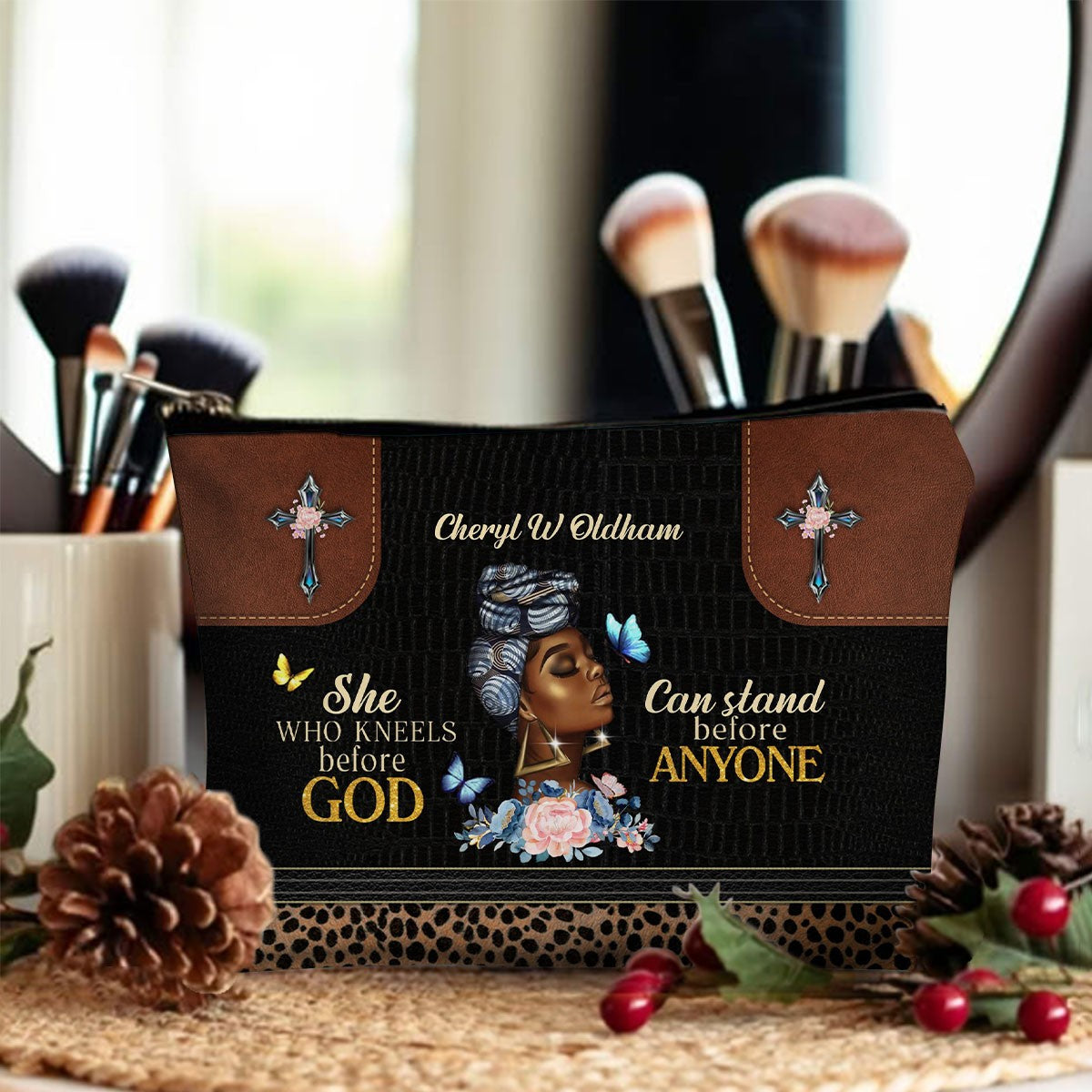 Personalized Christian Cosmetic Bag – Custom Name Makeup Bag with Faith Quote | CHRISTIANARTBAG