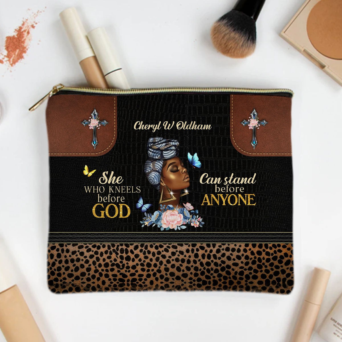Personalized Christian Cosmetic Bag – Custom Name Makeup Bag with Faith Quote | CHRISTIANARTBAG