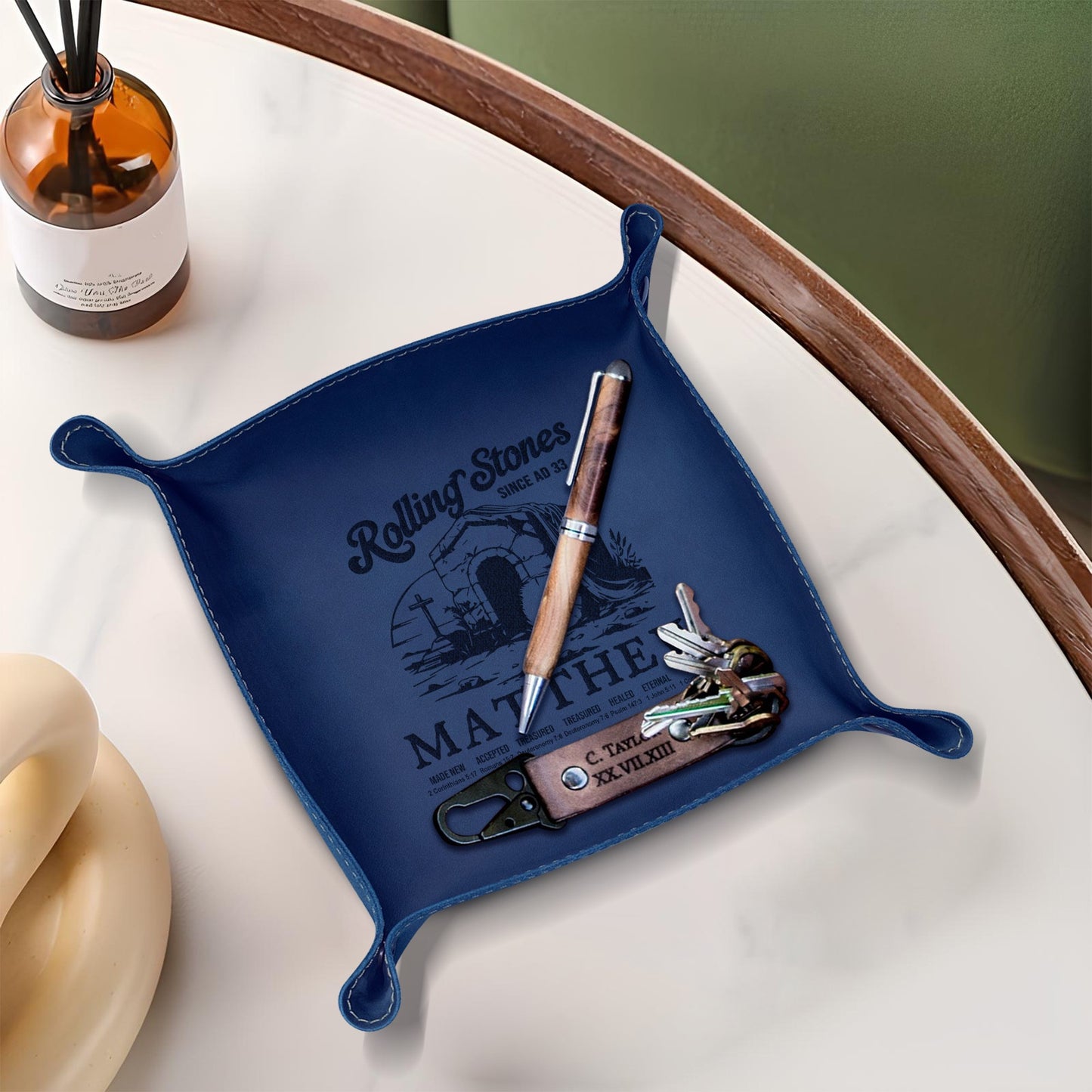 CHRISTIANARTBAG Personalized Leather Tray | Uncover the sacred meaning of your name – Rolling Stones Since Ad 33 – Custom Engraved Christian Gift by CHRISTIANARTBAG, CAB03120525