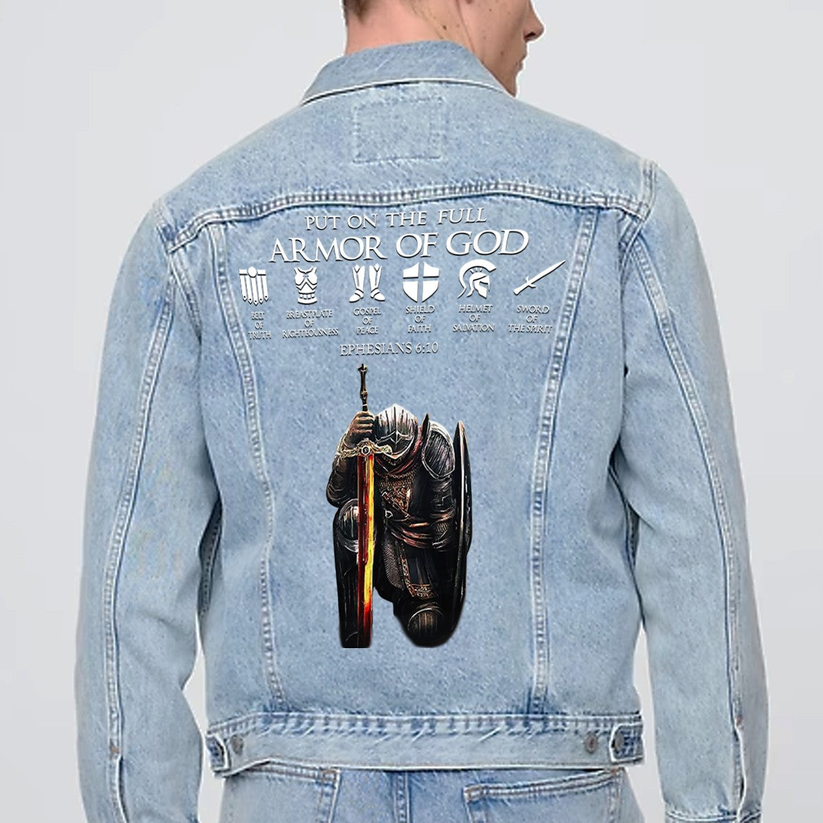 Personalized Christian Denim Jacket – Custom Warrior of Christ Jean Jacket | CHRISTIANARTBAG