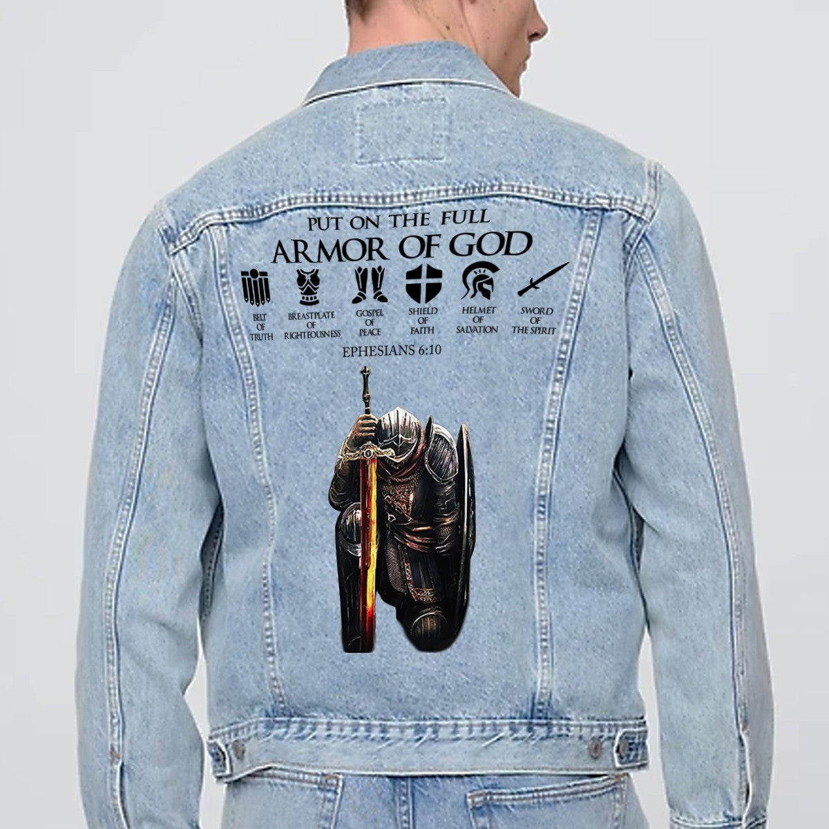 Personalized Christian Denim Jacket – Custom Warrior of Christ Jean Jacket | CHRISTIANARTBAG