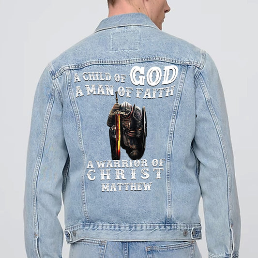 Personalized Christian Denim Jacket – Custom Warrior of Christ Jean Jacket | CHRISTIANARTBAG