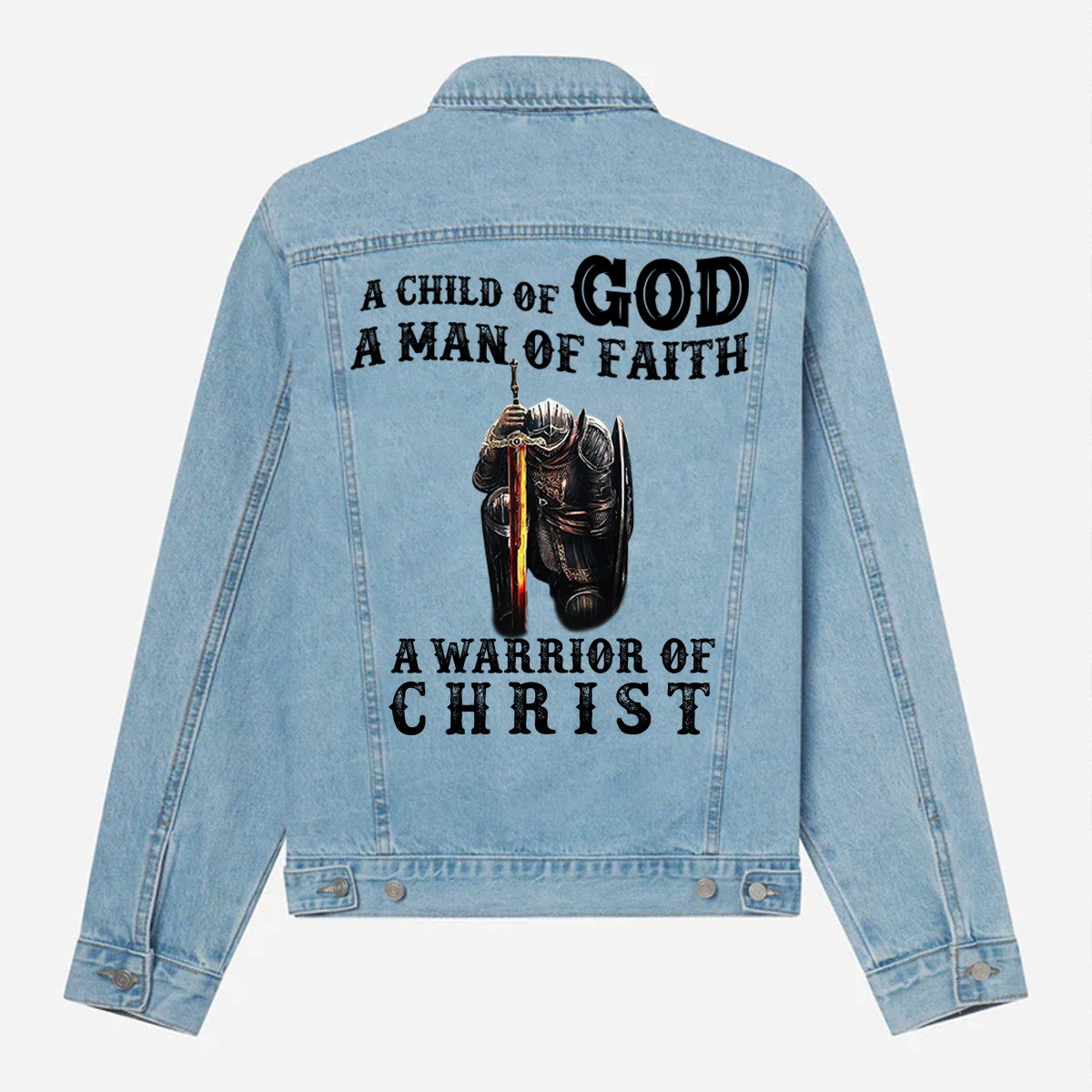 Personalized Christian Denim Jacket – Custom Warrior of Christ Jean Jacket | CHRISTIANARTBAG