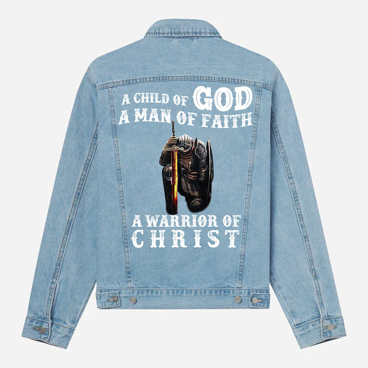 Personalized Christian Denim Jacket – Custom Warrior of Christ Jean Jacket | CHRISTIANARTBAG