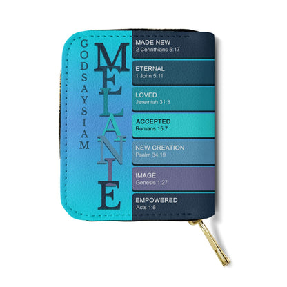 Personalized Mini Leather Wallet with Bible Verse Name Meaning | CHRISTIANARTBAG