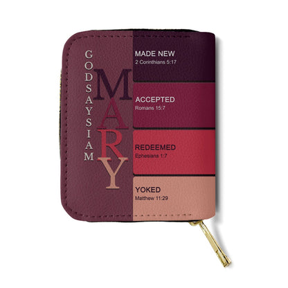 Personalized Mini Leather Wallet with Bible Verse Name Meaning | CHRISTIANARTBAG