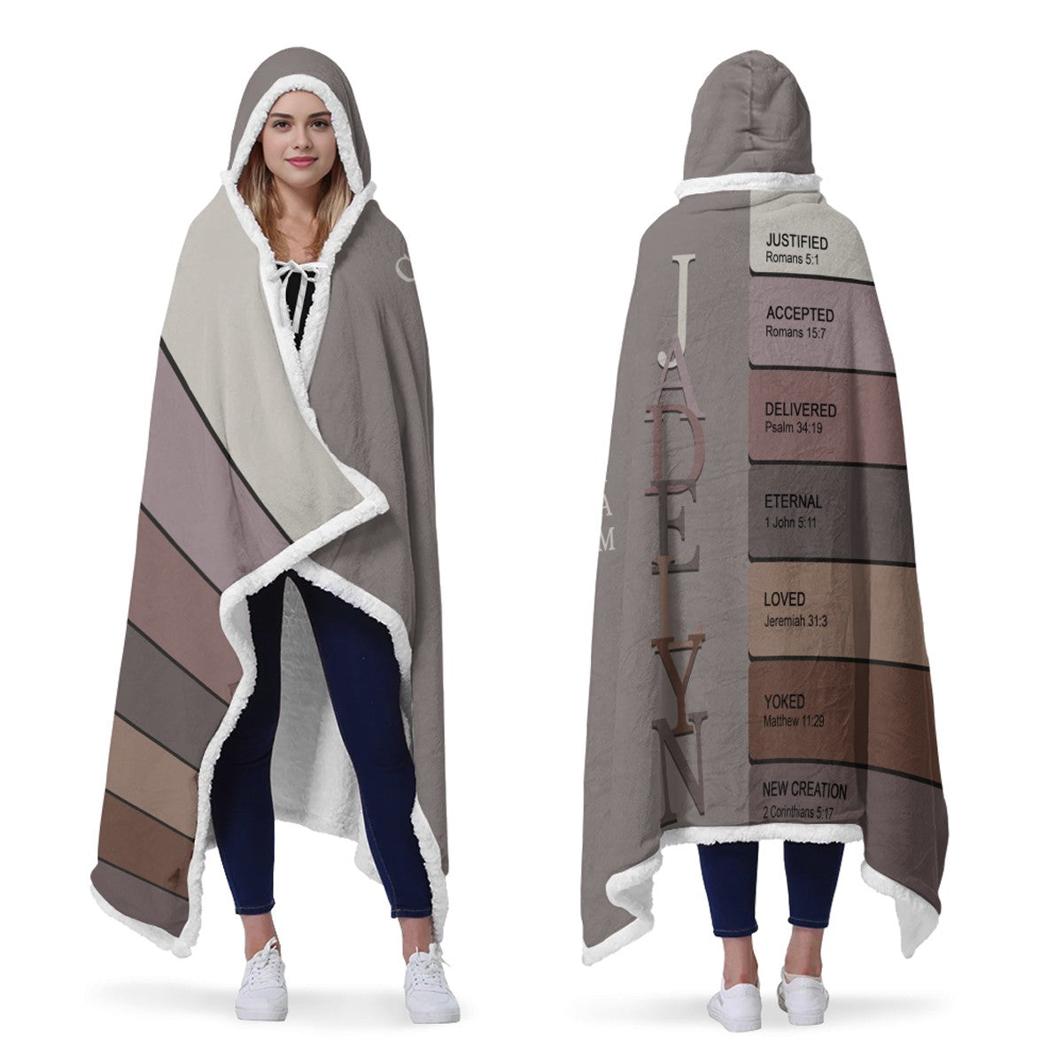 Personalized Wearable Hooded Blanket with Custom Name & Bible Verses – CHRISTIANARTBAG | Adjustable Colors & Christian Gift