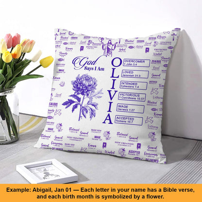 Personalized Christian Pillow with Bible Verses & Birth Month Flower – Custom Name Cushion by CHRISTIANARTBAG