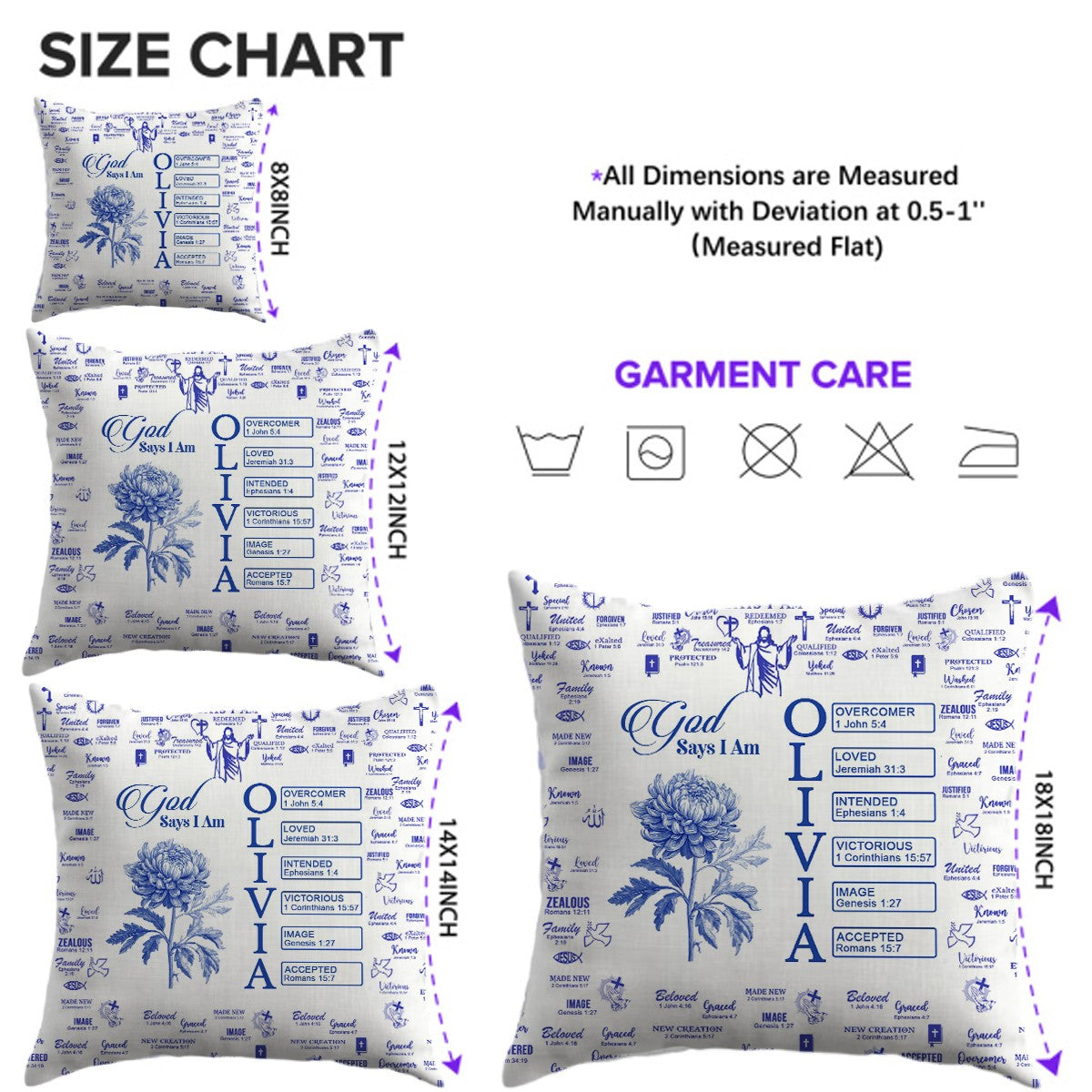 Personalized Christian Pillow with Bible Verses & Birth Month Flower – Custom Name Cushion by CHRISTIANARTBAG