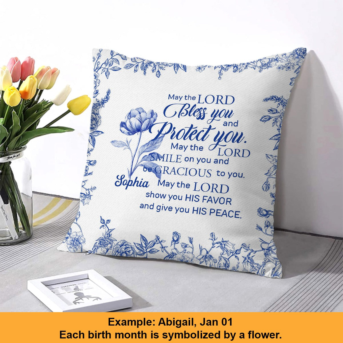 Personalized Christian Pillow with Name & Bible Blessing – Custom Scripture Cushion by CHRISTIANARTBAG