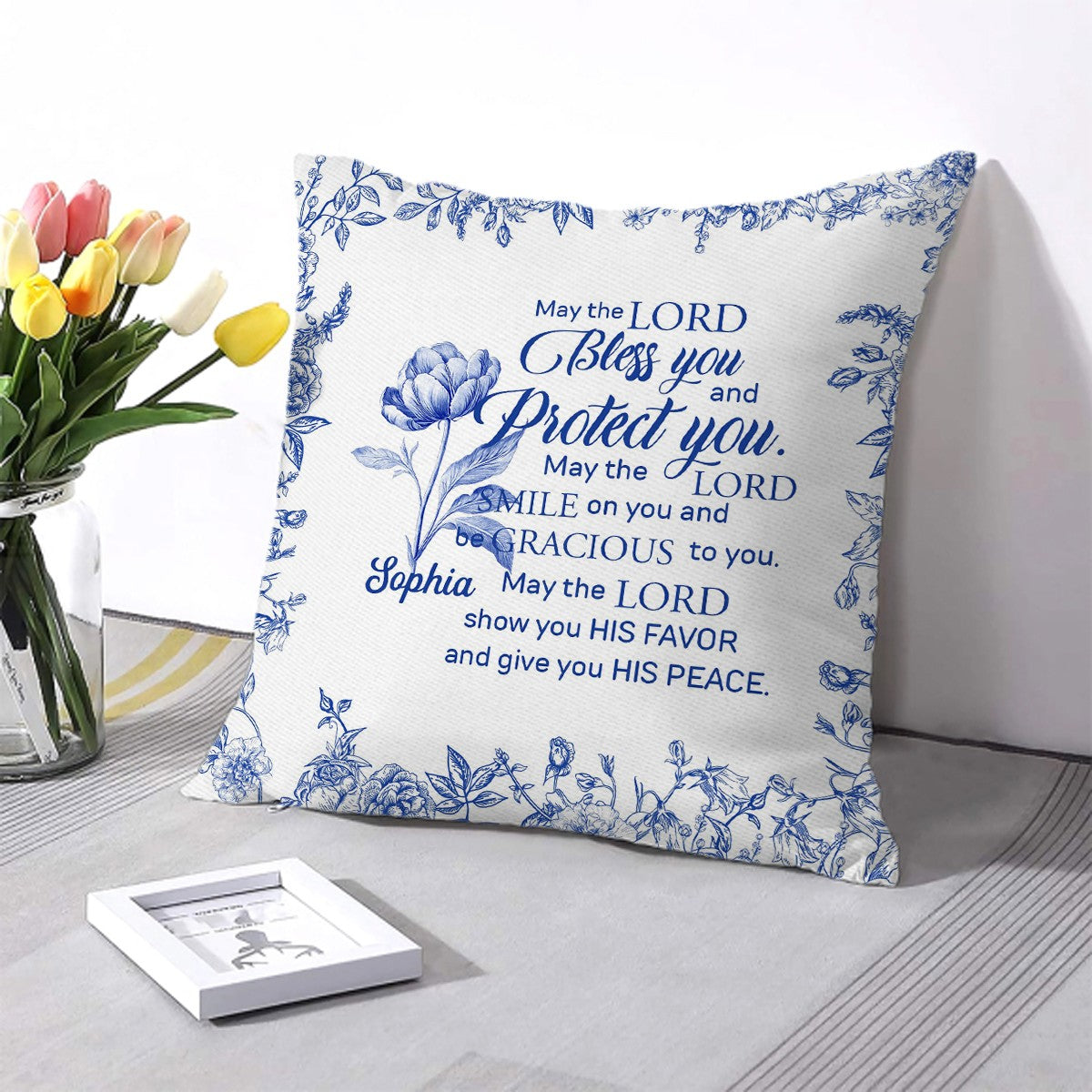 Personalized Christian Pillow with Name & Bible Blessing – Custom Scripture Cushion by CHRISTIANARTBAG