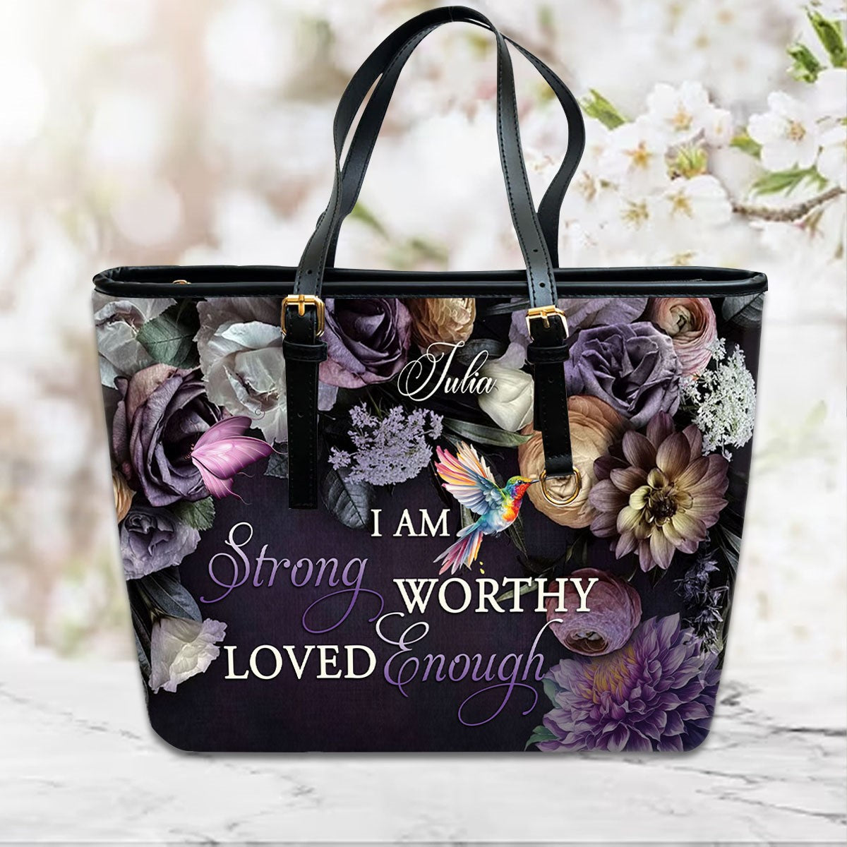 Customizable Leather Tote with Floral Design - 'Your Name' Personalized Bag by CHRISTIANARTBAG CABLTHB02150424.