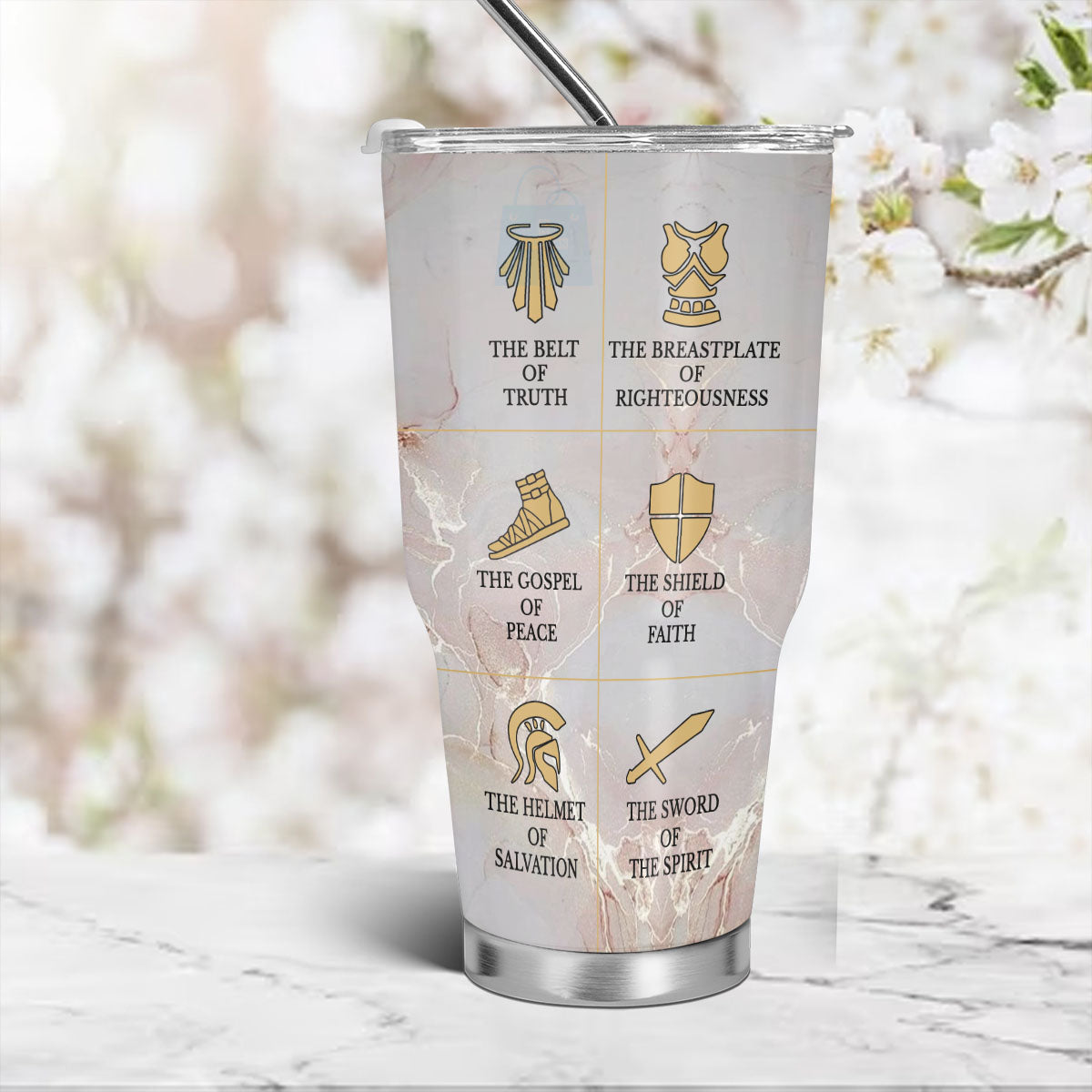 Christianartbag Drinkware, Put On The Full Armor Of God Personalized Tumbler, Personalized Mug, White Rock Tumbler, Christian Gift, CABTB04170823. - Christian Art Bag