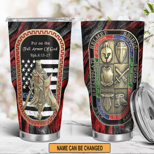 Christianartbag Drinkware, Put On The Full Armor Of GOD Personalized Tumbler , Personalized Mug, Red Black Tumbler, Christian Gift, CABTB05170823. - Christian Art Bag