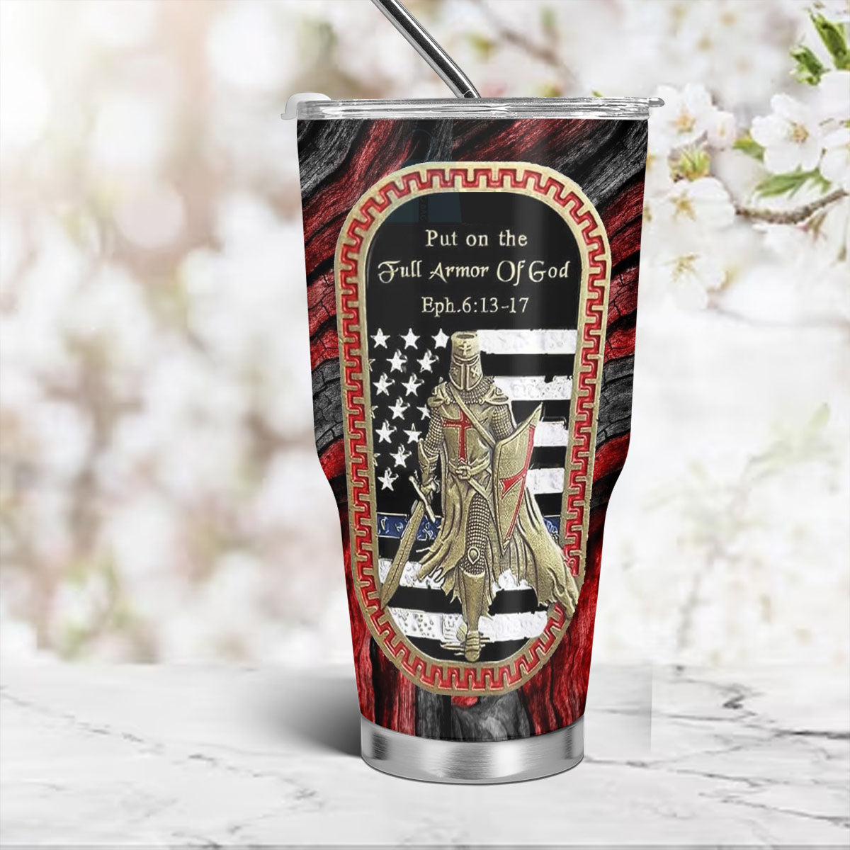 Christianartbag Drinkware, Put On The Full Armor Of GOD Personalized Tumbler , Personalized Mug, Red Black Tumbler, Christian Gift, CABTB05170823. - Christian Art Bag