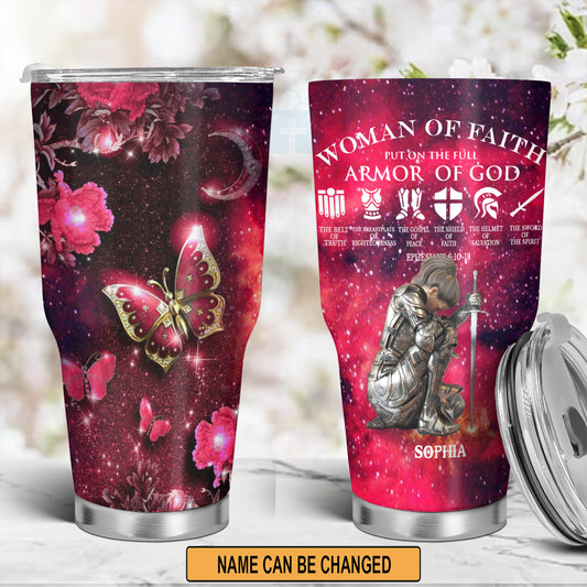 Christianartbag Drinkware, Put On The Full Armor Of GOD Personalized Tumbler , Personalized Mug, Red Black Butterfly With Galaxy Tumbler, Christian Gift, CABTB01240823. - Christian Art Bag