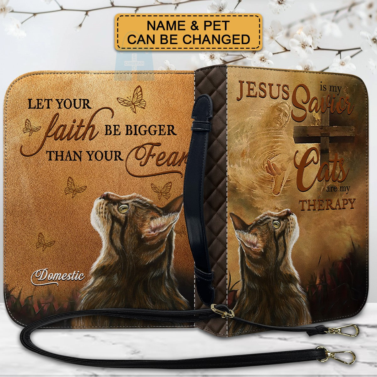 Personalized Bible Cover with Pet Photo & Name – Christian Gift with Dog or Cat Design and Inspirational Scripture Quote