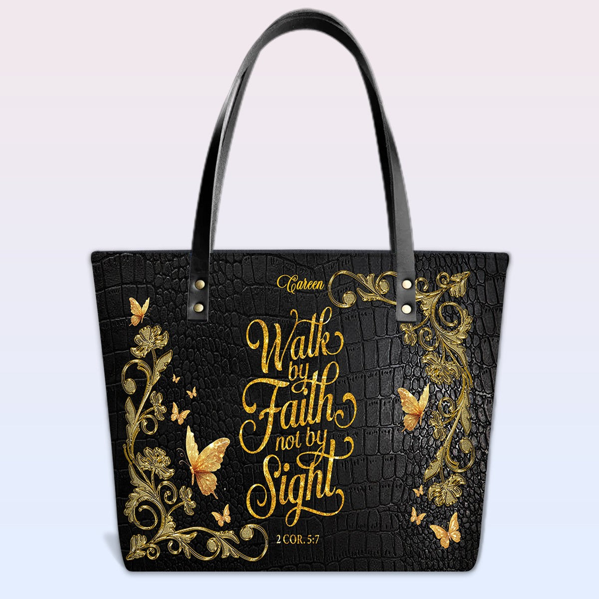 Personalized Leather Tote Bag with Bible Verses – Custom Faith-Inspired Leather TOTE Bag | CHRISTIANARTBAG CAB01040126