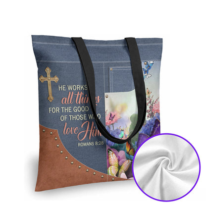 Christianartbag Handbag, He Works All Things For The Good Of Those Who Love Him Romans 8:28, Personalized Gifts, Gifts for Women, Christmas Gift.