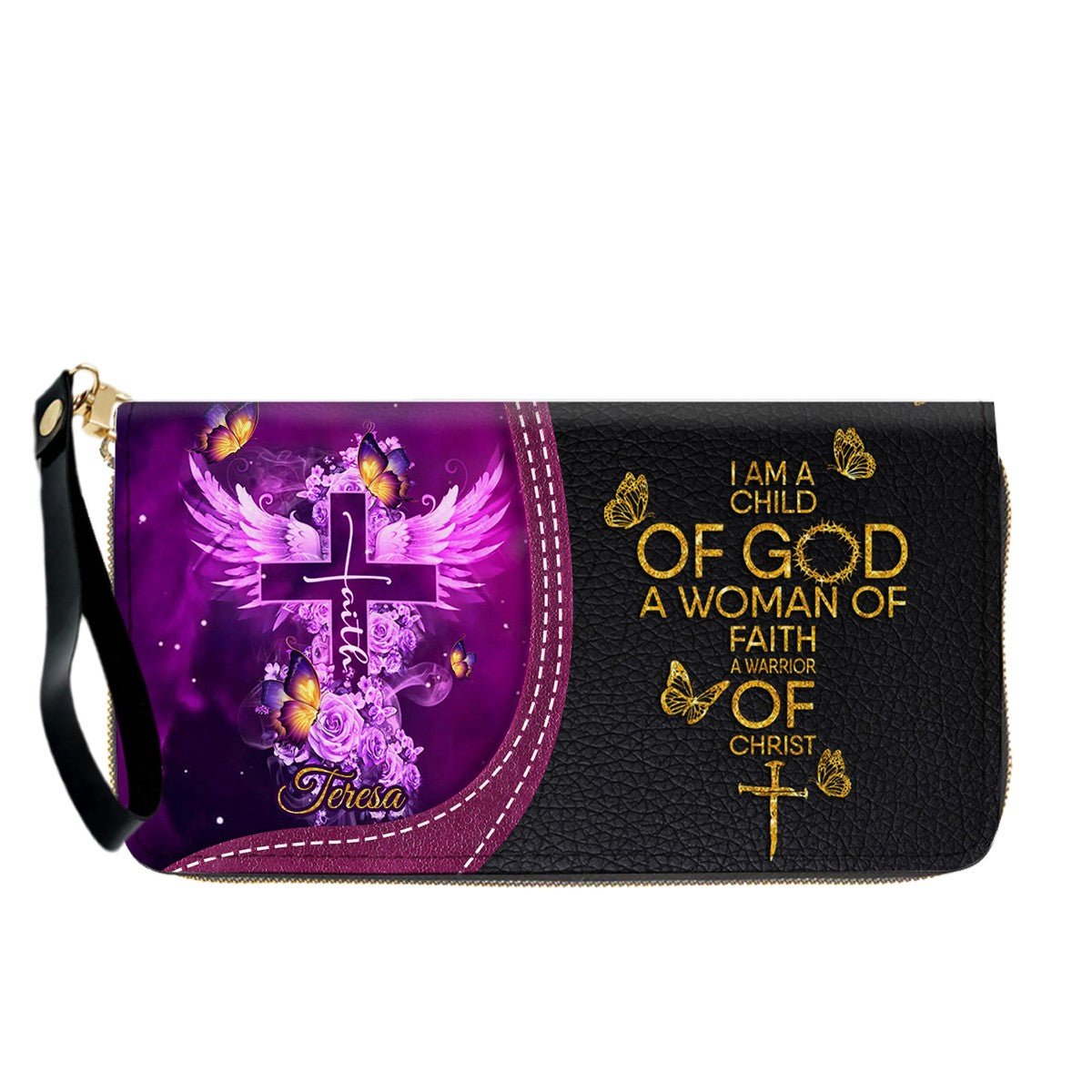 Personalized Christian Leather Handbag by CHRISTIANARTBAG - Custom Bible Verse Cross & Wings Design - Faith-Based Gift for Women CAB0141726