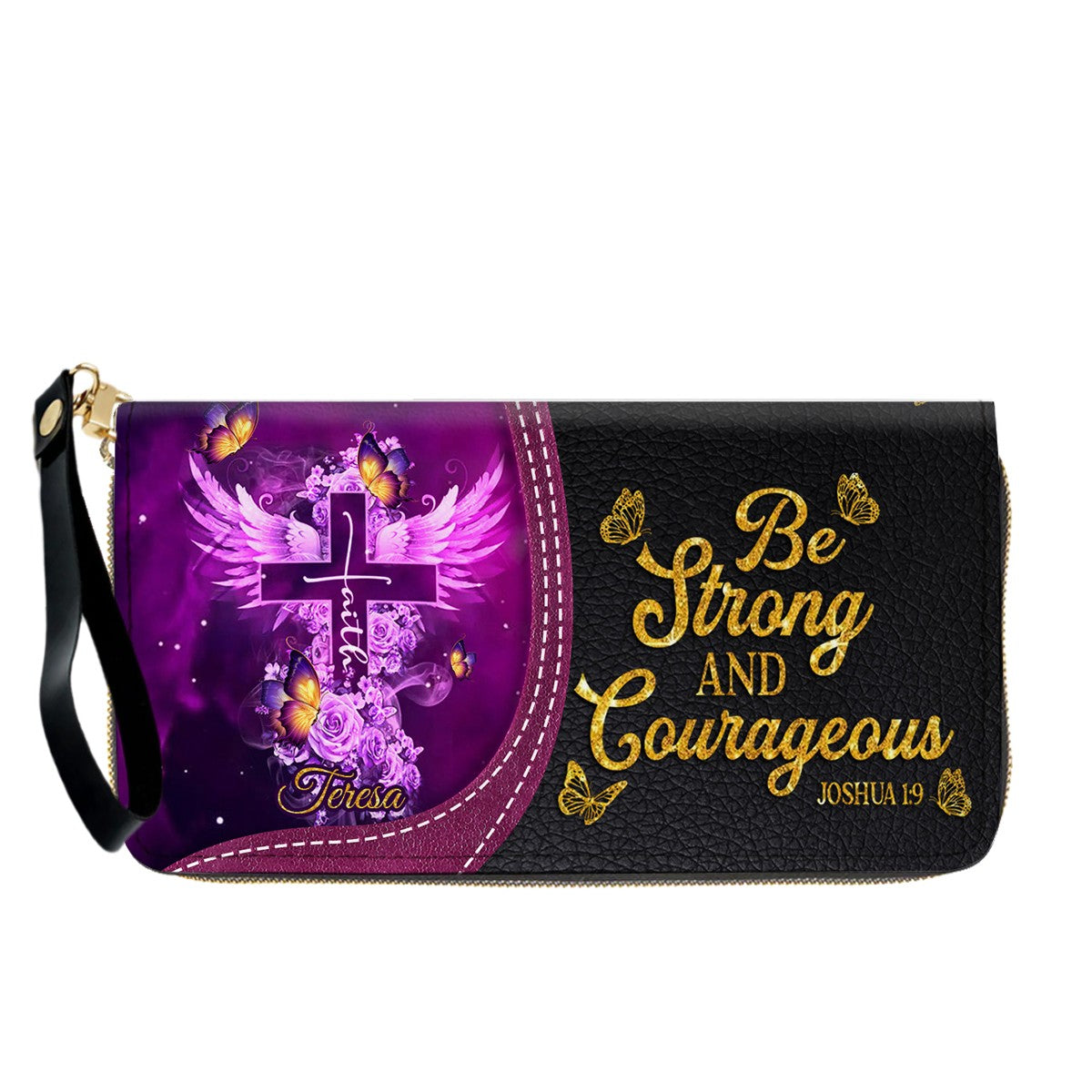 Personalized Christian Leather Handbag by CHRISTIANARTBAG - Custom Bible Verse Cross & Wings Design - Faith-Based Gift for Women CAB0141726