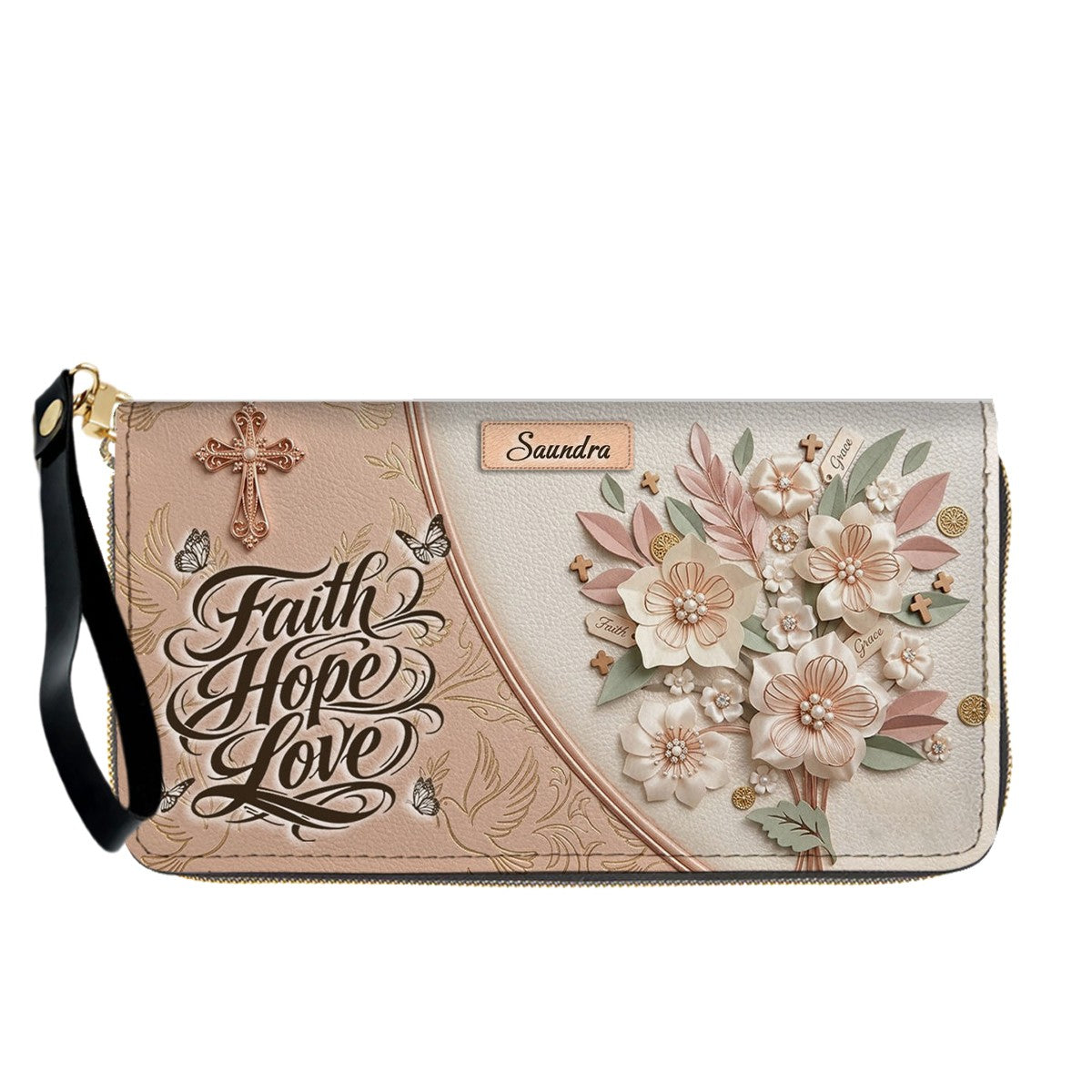 CHRISTIANARTBAG Personalized Leather Handbag and Wallet Set | Beige Custom Name Cross Purse & Long Wristlet Clutch CAB01061626