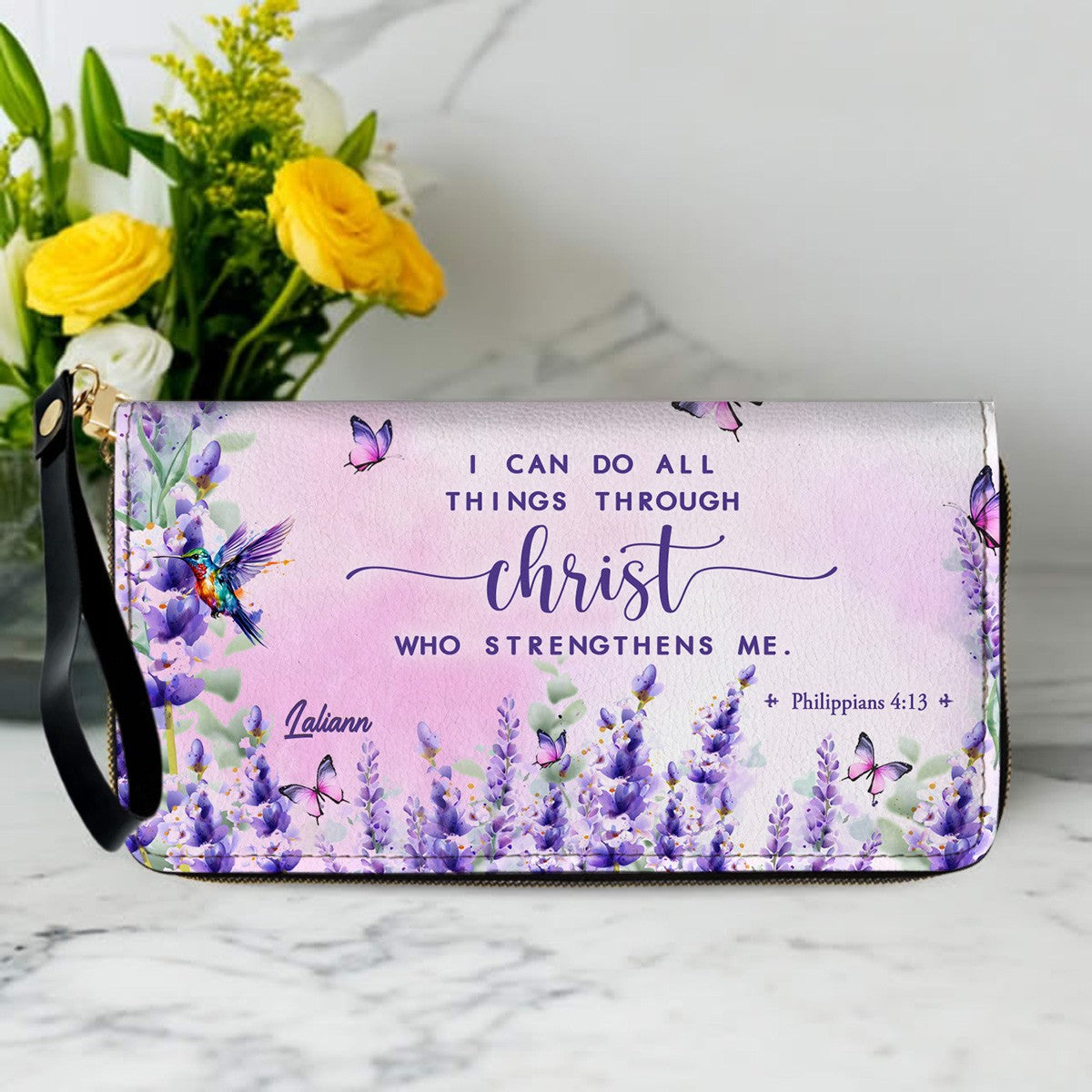 Custom Name Christian Leather Handbag with Matching Long Wallet - Scripture Verse Tote Bag, Inspirational Religious Gift for Women, Mother's Day CAB01042126