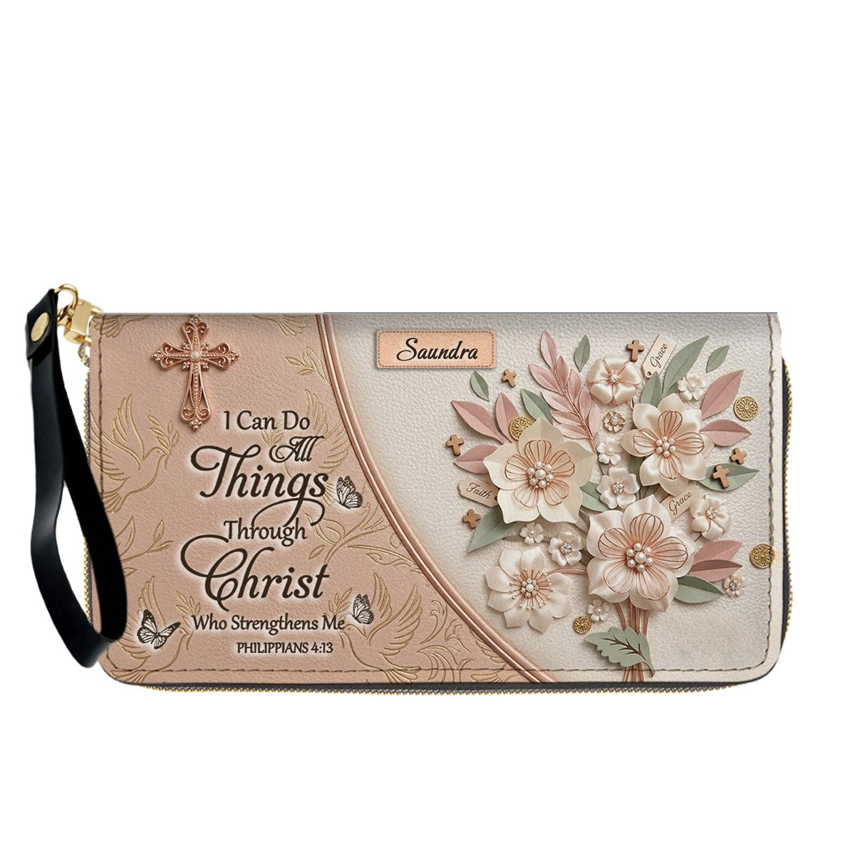 CHRISTIANARTBAG Personalized Leather Handbag and Wallet Set | Beige Custom Name Cross Purse & Long Wristlet Clutch CAB01061626