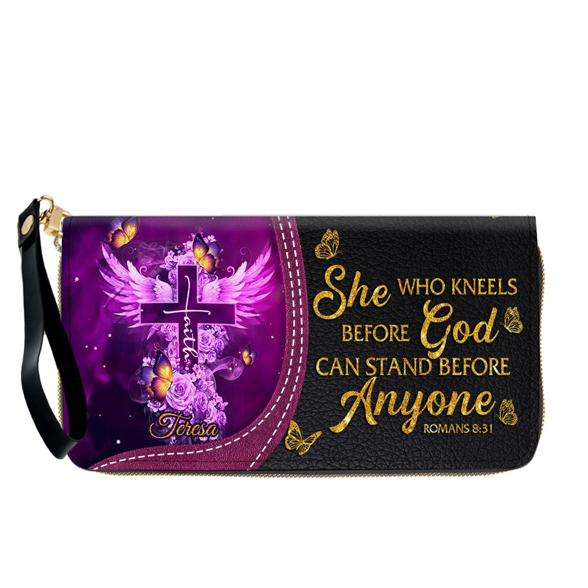 Personalized Christian Leather Handbag by CHRISTIANARTBAG - Custom Bible Verse Cross & Wings Design - Faith-Based Gift for Women CAB0141726