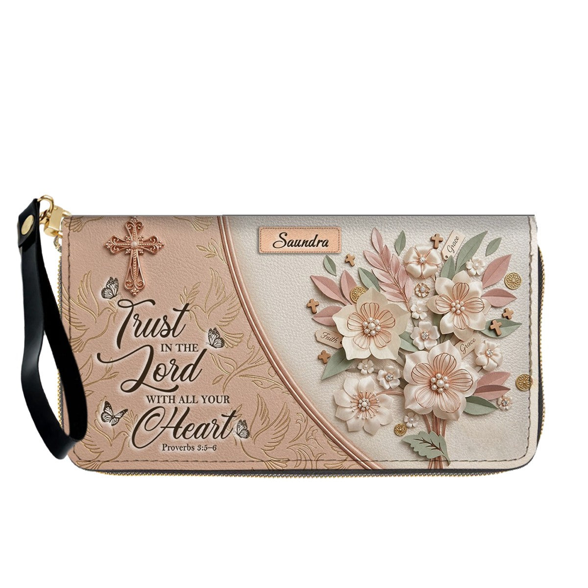 CHRISTIANARTBAG Personalized Leather Handbag and Wallet Set | Beige Custom Name Cross Purse & Long Wristlet Clutch CAB01061626