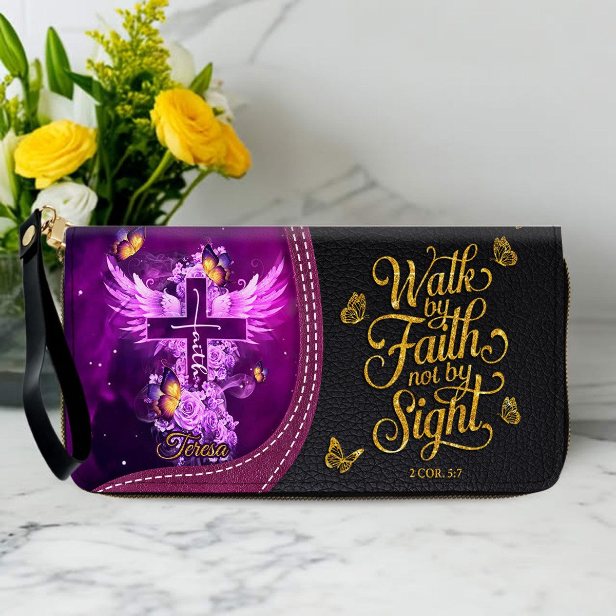 Personalized Christian Leather Handbag by CHRISTIANARTBAG - Custom Bible Verse Cross & Wings Design - Faith-Based Gift for Women CAB0141726