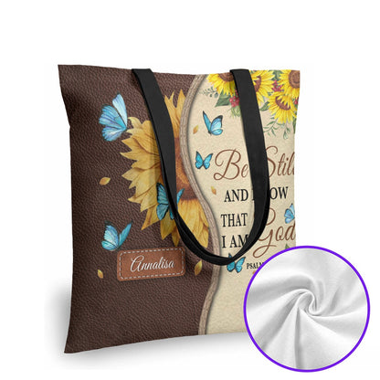 Christianart Designer Handbags, Be Still And Know That I Am God Psalm 46:10 Sunflower Butterfly, Personalized Gifts, Gifts for Women, Christmas Gift.