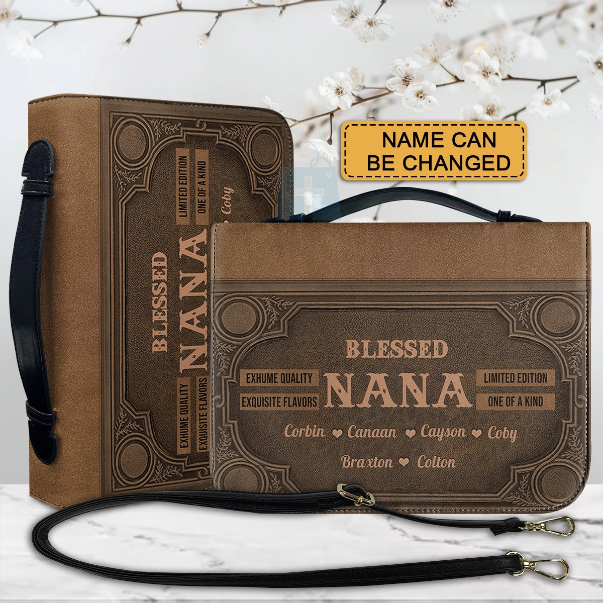 Personalized Leather Handbag - Customizable Blessed Nana Tote by CHRISTIANARTBAG CABLTHB01100424.