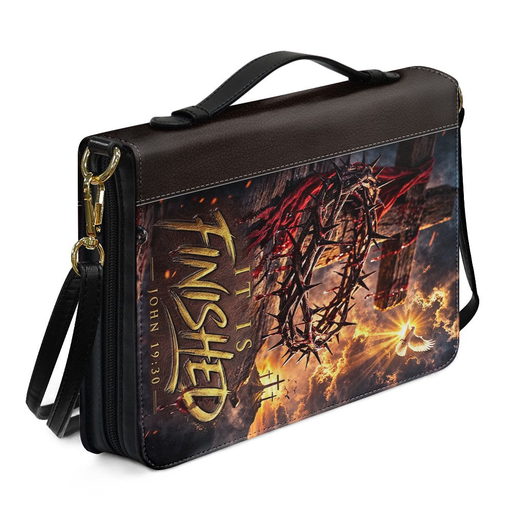 Personalized Bible Cover with Handle & Strap, Custom Name Christian Gift, It Is Finished John 19:30 Leather Bible Case, Religious Gift for Him Her CAB4826