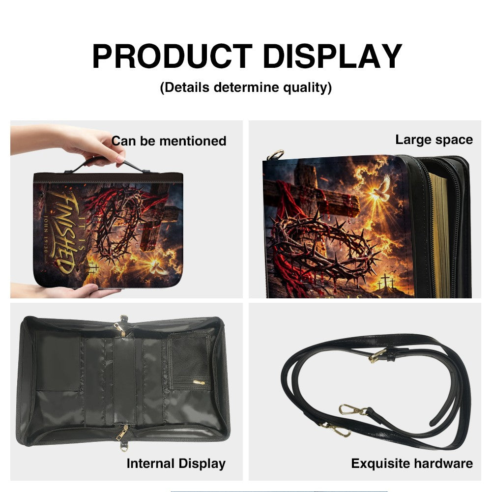 Personalized Bible Cover with Handle & Strap, Custom Name Christian Gift, It Is Finished John 19:30 Leather Bible Case, Religious Gift for Him Her CAB4826