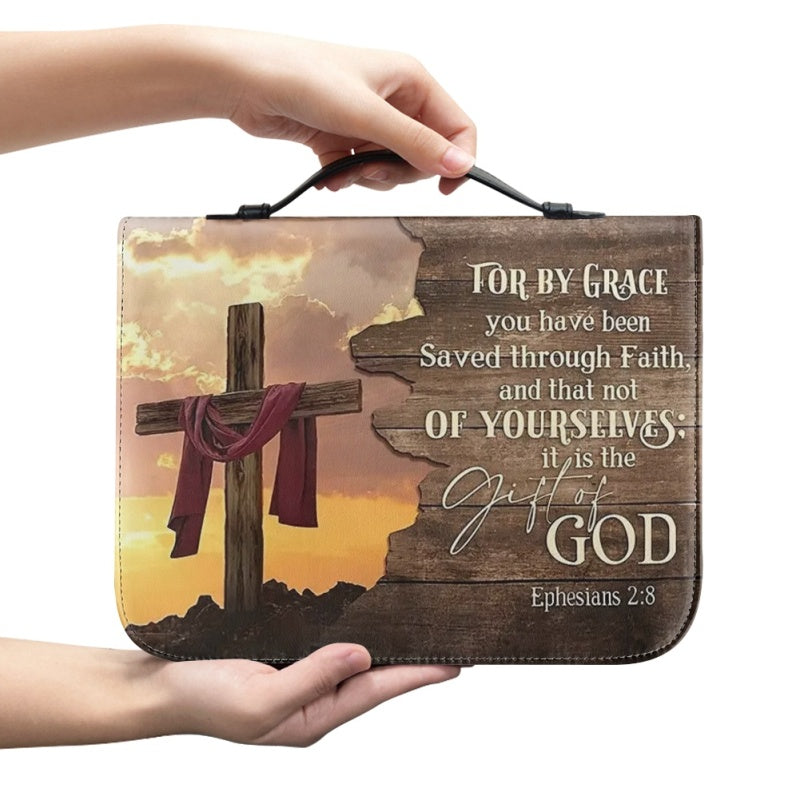 Christianartbag Bible Cover, For By Grace Bible Cover, Personalized Bible Cover, Christ Cross Dove Bible Cover, Christian Gifts, CAB10081123. - Christian Art Bag