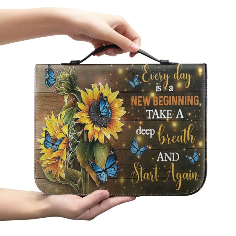 Christianartbag Bible Cover, Every Day Is A New Beginning Bible Cover, Personalized Bible Cover, Sunflower Butterfly Hummingbird Bible Cover, Christian Gifts, CAB18081123. - Christian Art Bag