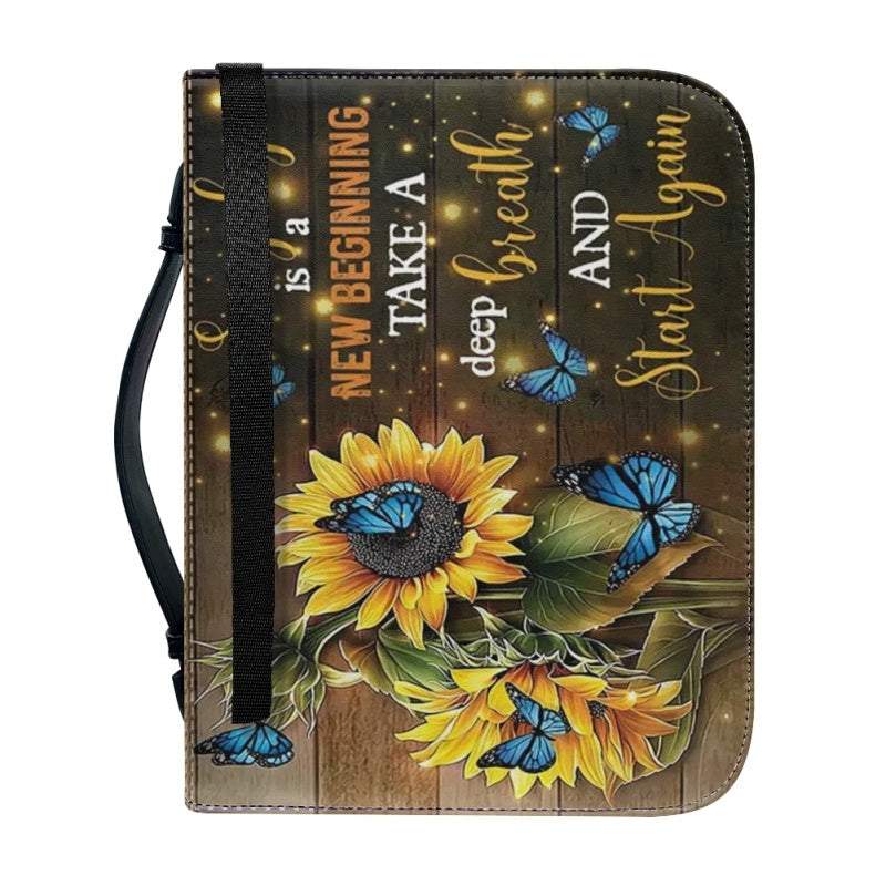 Christianartbag Bible Cover, Every Day Is A New Beginning Bible Cover, Personalized Bible Cover, Sunflower Butterfly Hummingbird Bible Cover, Christian Gifts, CAB18081123. - Christian Art Bag