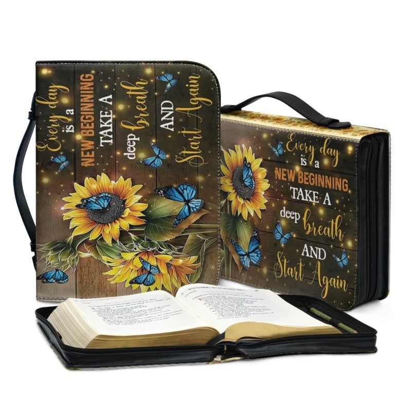 Christianartbag Bible Cover, Every Day Is A New Beginning Bible Cover, Personalized Bible Cover, Sunflower Butterfly Hummingbird Bible Cover, Christian Gifts, CAB18081123. - Christian Art Bag