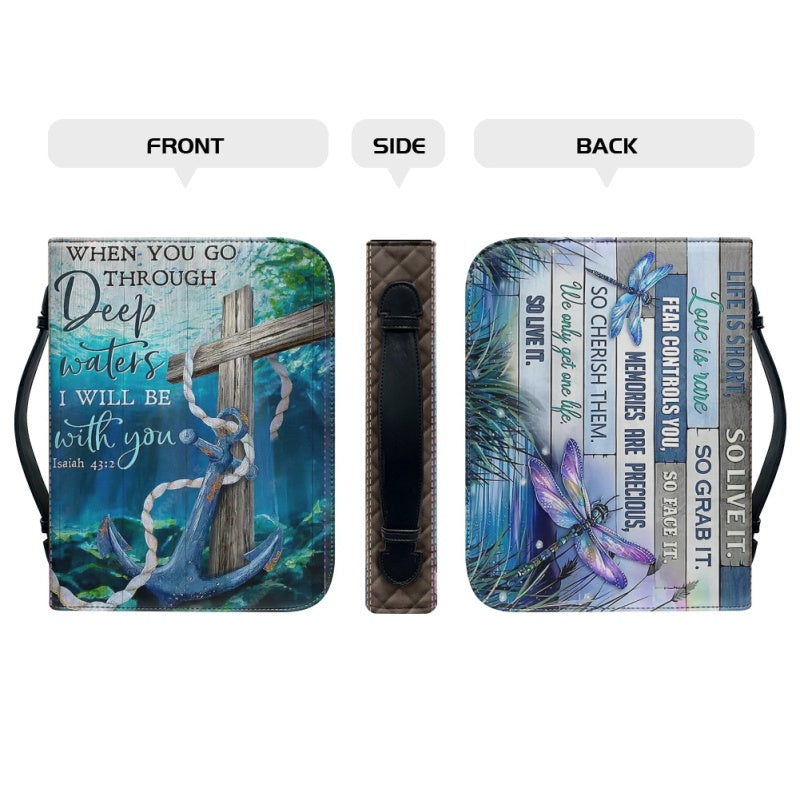 Christianartbag Bible Cover, When You Go Though Deep Waters Isaiah 43:2 Bible Cover, Personalized Bible Cover, Anchor Dragonfly Bible Cover, Christian Gifts, CAB20081123. - Christian Art Bag