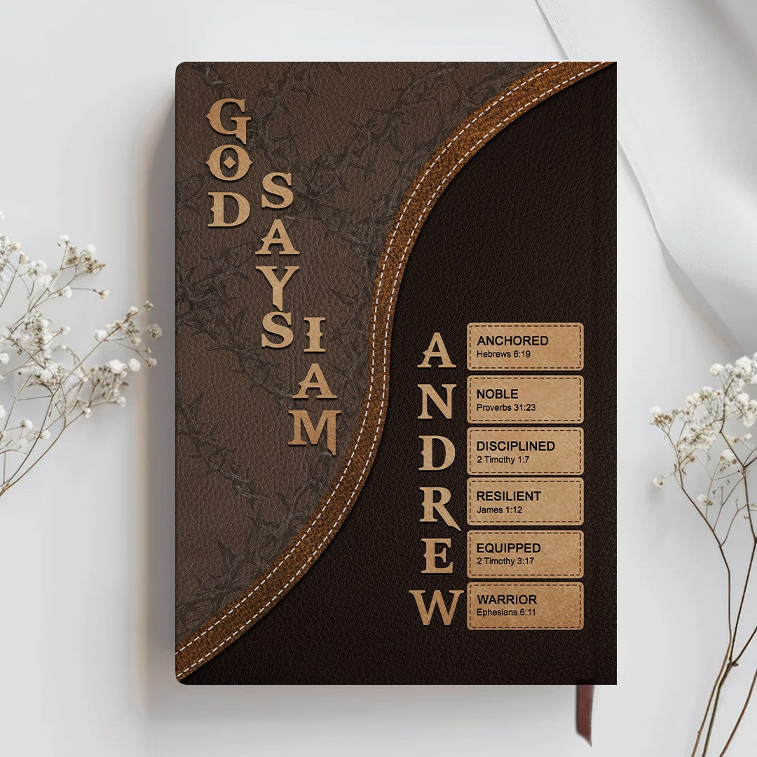 Personalized Armor of God Leather Notebook – Custom Name & Skin Tone – Each Letter Linked to a Bible Verse