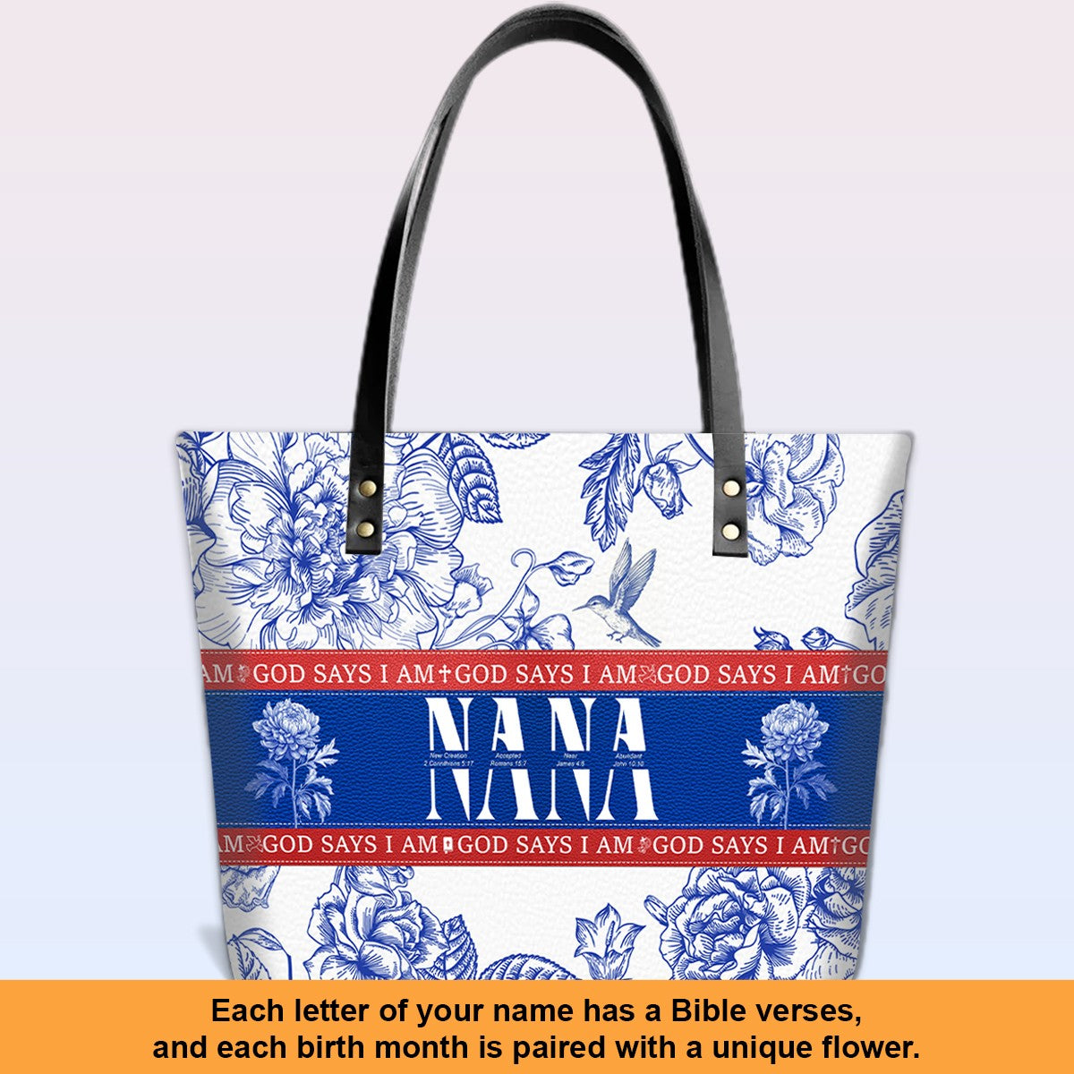 Personalized Leather Tote Bag Luxury – Custom Name, Bible Verses & Birth Flower | CHRISTIANARTBAG