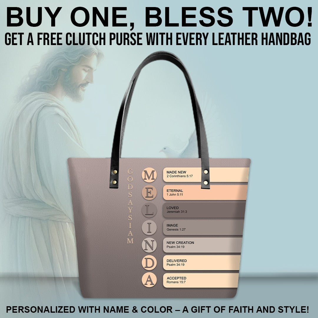 Uncover the sacred meaning of your name - Personalized Leather TOTE Bag Luxury – Free Clutch Purse Gift | CHRISTIANARTBAG CAB01052626